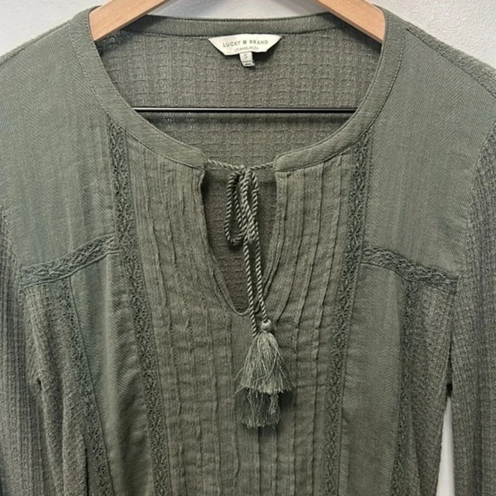 Lucky Brand Drop Needle Top- Dark Aloe-Linen Blend- Women's Small - Picture 9 of 16